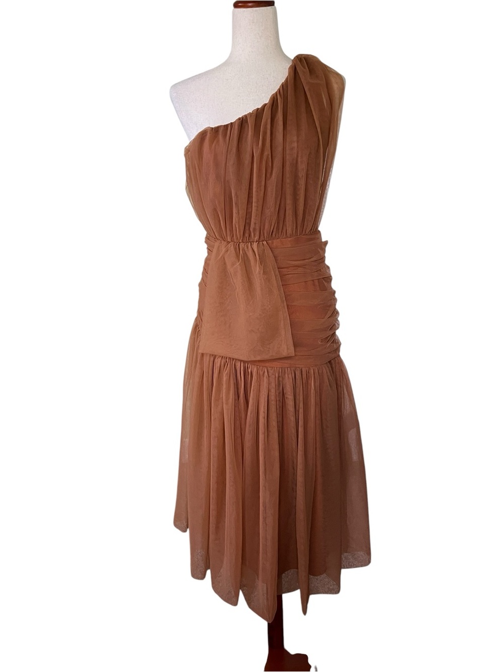 XPlus Wear One-Shoulder Rust Midi Tulle Dress